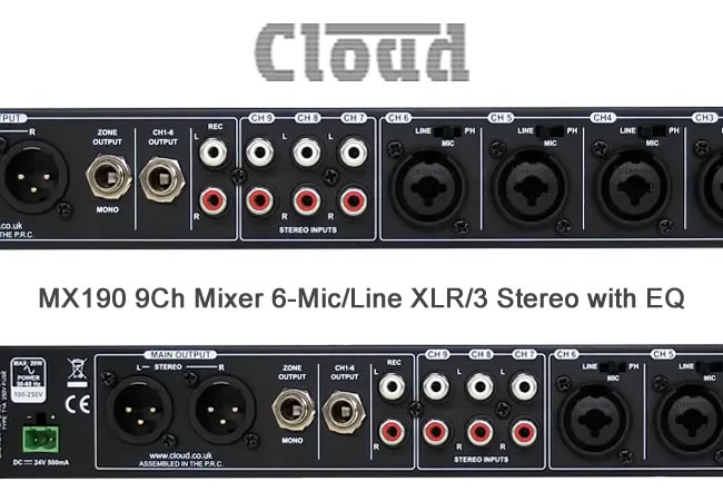 MX190 9Ch Mixer 6-Mic/Line XLR / 3-Stereo Inputs with EQ 1U
