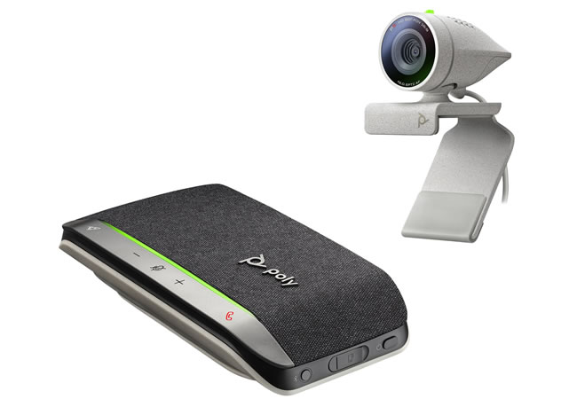 Poly Studio P5 webcam and Poly Sync 20+ speakerphone