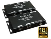 100m 18 Gbps 4:4:4 HDBaseT extender pair for HDMI, Infrared and RS232, providing inline power (POC) to 100m. Resolutions 4k,2k, 1080p@60Hz, 3D fully HDCP 2.2 compliant